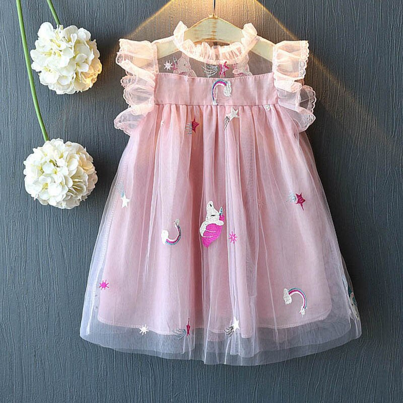 Robe enfant Licorne arc-en-ciel voile