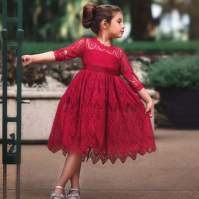 Robe enfant de cérémonie rouge à dentelle