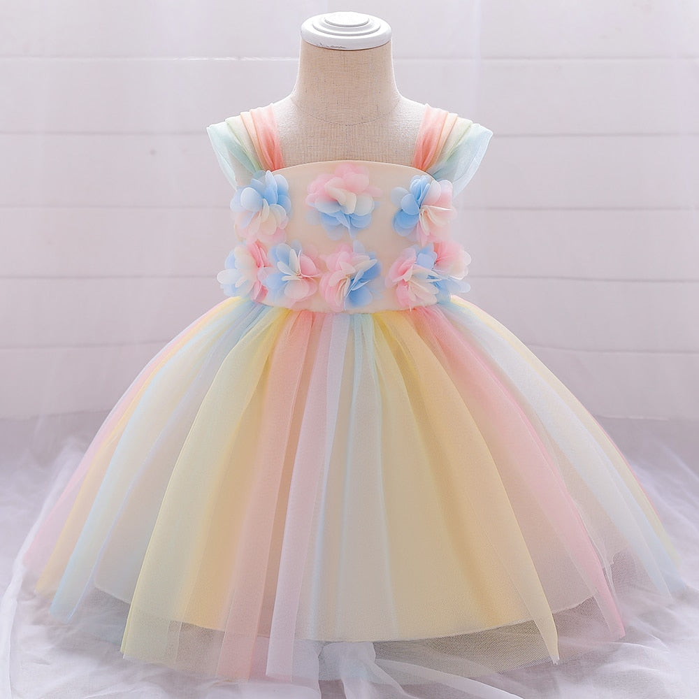 robe princesse bébé jaune arc-en-ciel