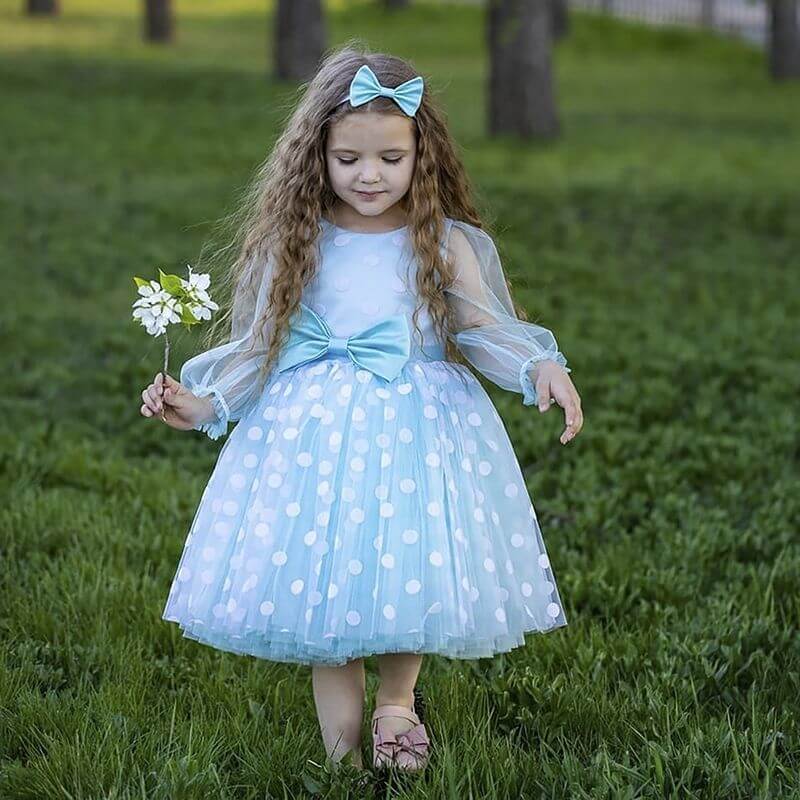 robe de cérémonie fille bleu et blanc