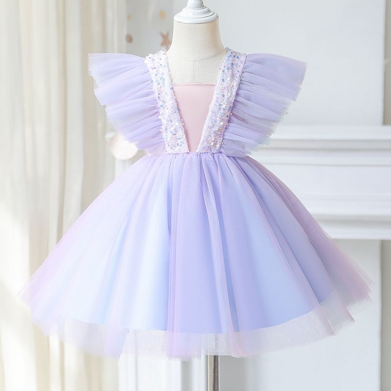 Robe princesse fille à volant arc-en-ciel