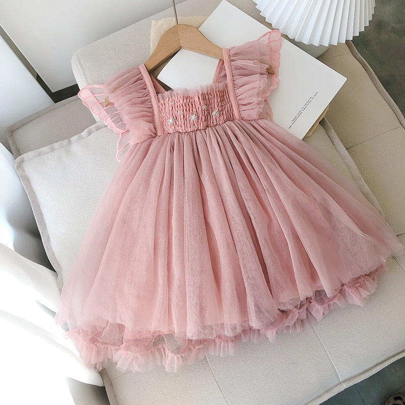 Robe cérémonie fille été papillon rose