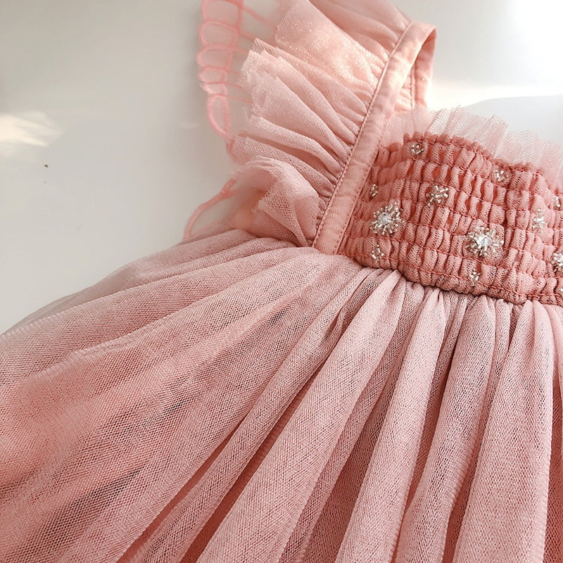 Robe cérémonie fille été papillon rose