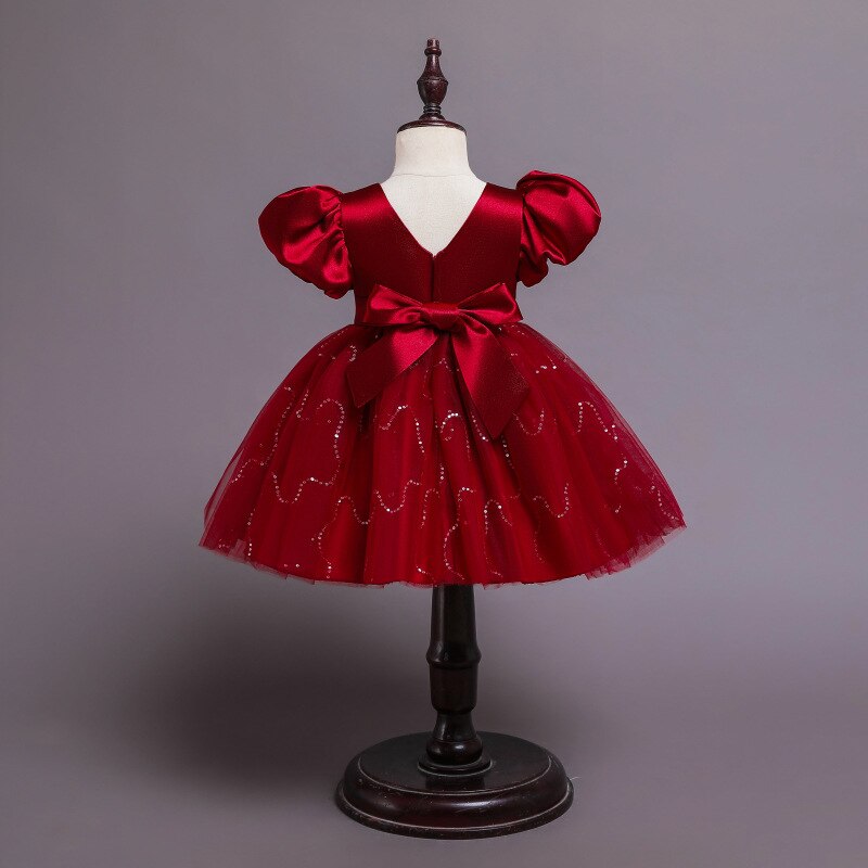 Robe princesse bébé bustier satiné rouge dos échancré