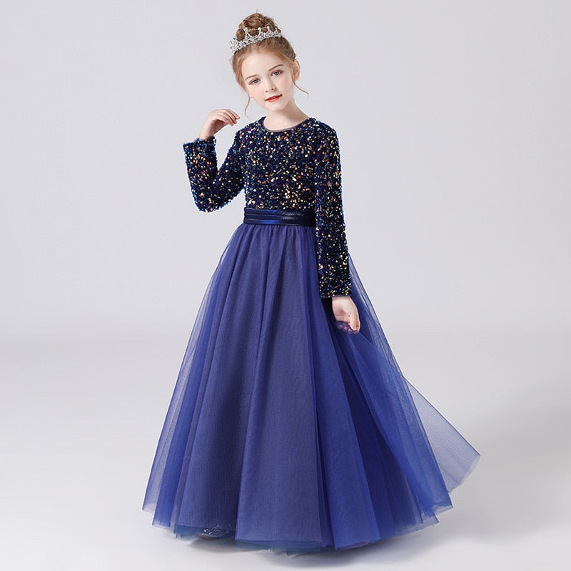 Robe cérémonie fille paillette bleu