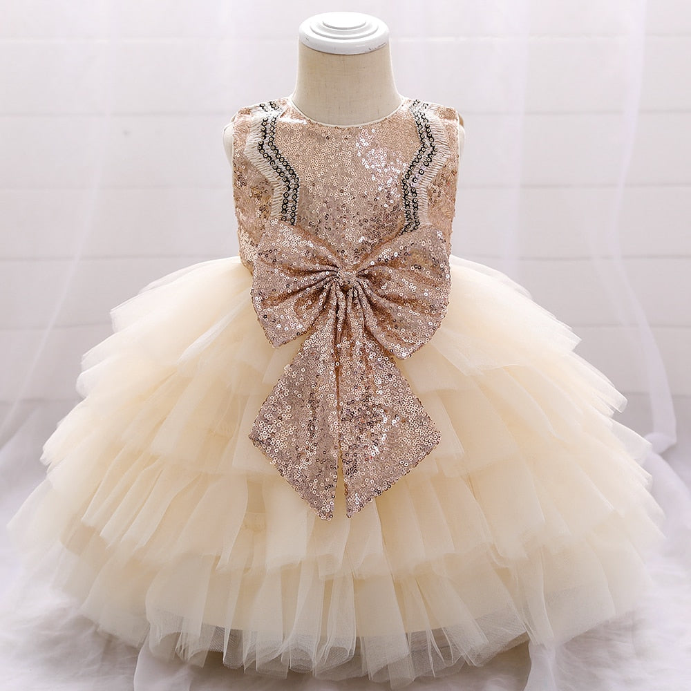 Robe princesse bébé bustier doré champagne