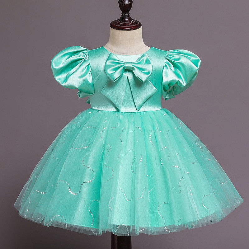 Robe princesse bébé bustier satiné verte