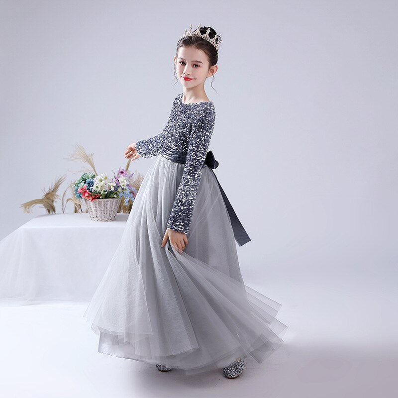 Robe cérémonie fille paillette grise