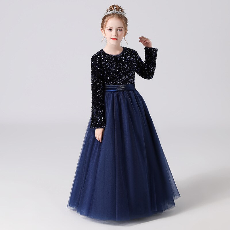 Robe cérémonie fille paillette bleu marine