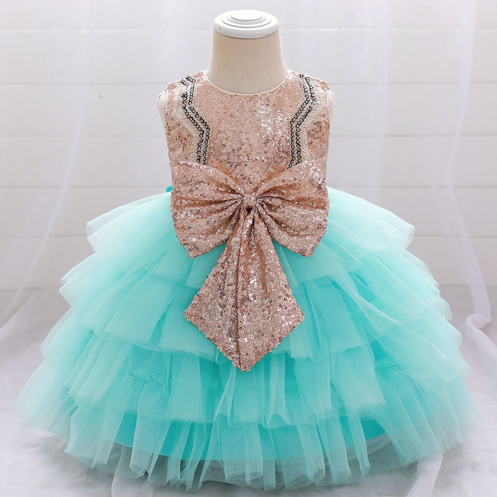 Robe princesse bébé bustier doré vert pomme