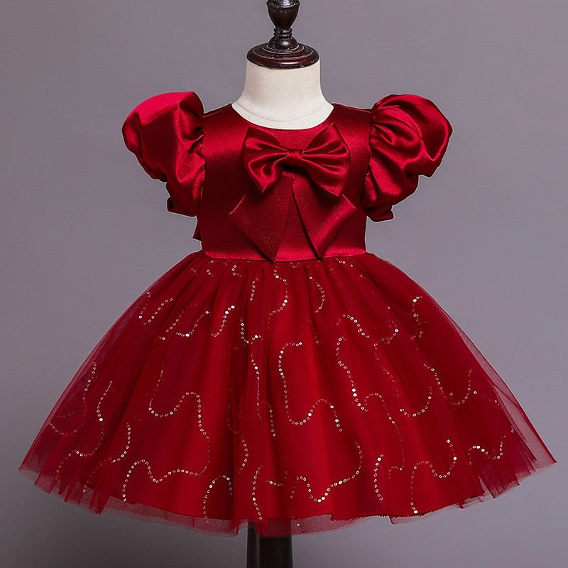 Robe princesse bébé bustier satiné rouge