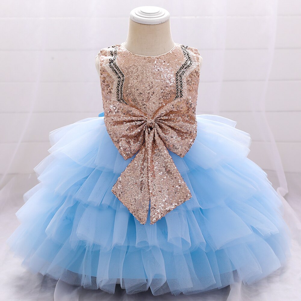 Robe princesse bébé bustier doré bleu