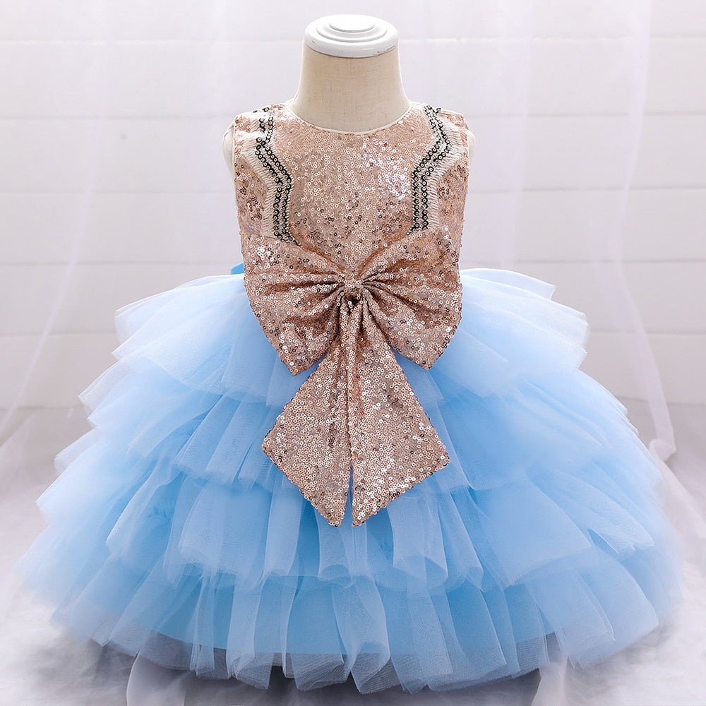 Robe princesse fille bustier doré bleu