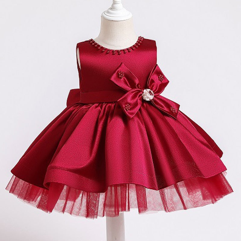 Robe bébé princesse satin rouge et sans manches