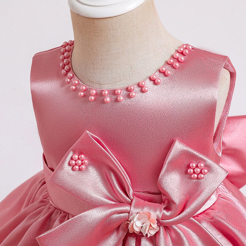 bustier col rond orné de perle Robe bébé princesse satin