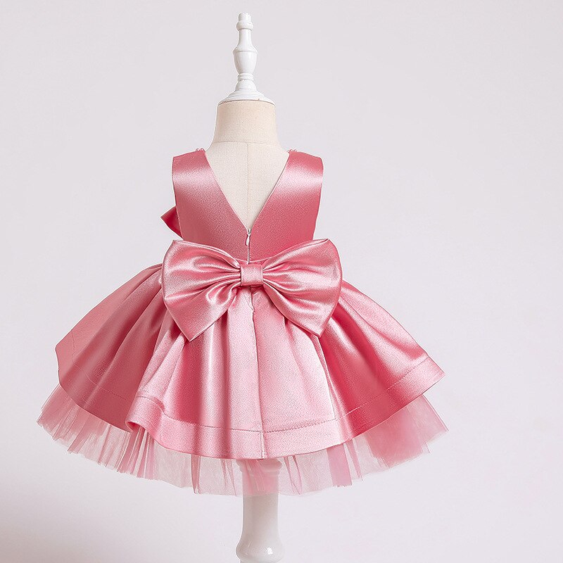 Robe bébé princesse satin rose dos échancré