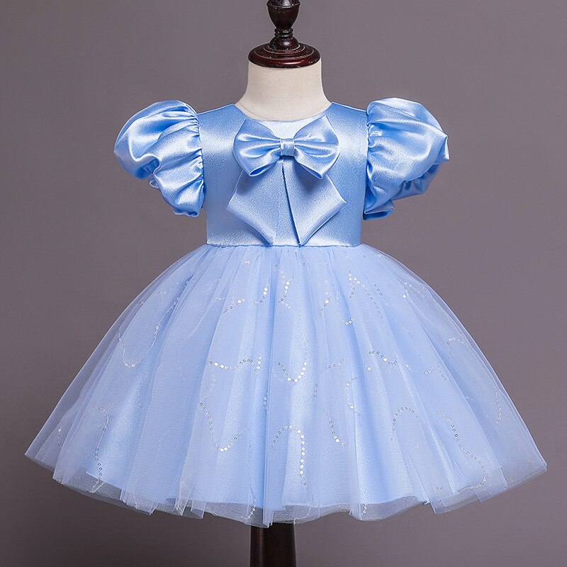 Robe princesse bébé bustier satiné bleu ciel
