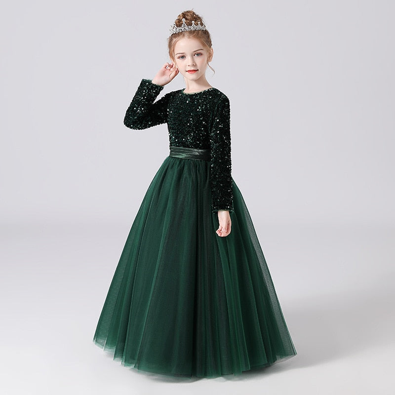 Robe cérémonie fille paillette verte