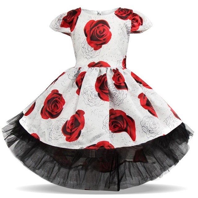 robe blanche de princesse à fleur rouge