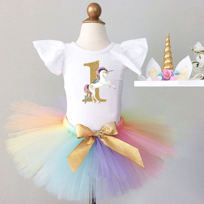 robe licorne bébé 1 an aux manches volantes