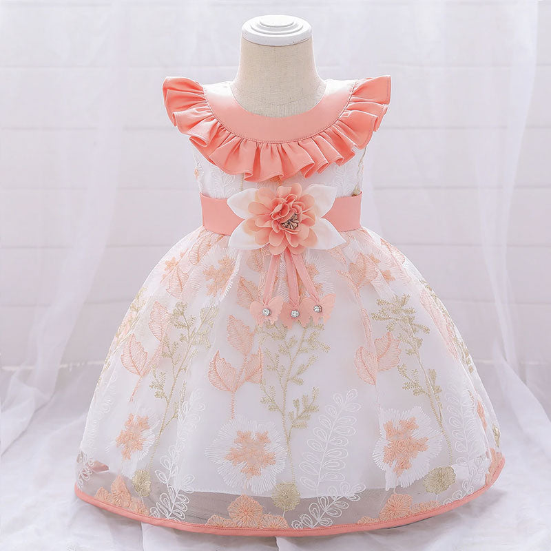 robe de bébé fille orange à encolure plissée