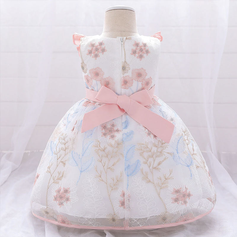 robe rose bébé princesse encolure et ceinture rose