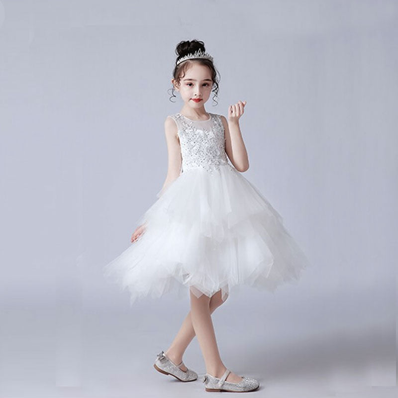 robe blanche fille cérémonie mi-longue