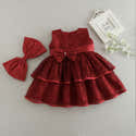 Robe Cérémonie Manches Longues Pour Fille - Jupe Longue Rouge Pour Mariage, Anniversaire - 4