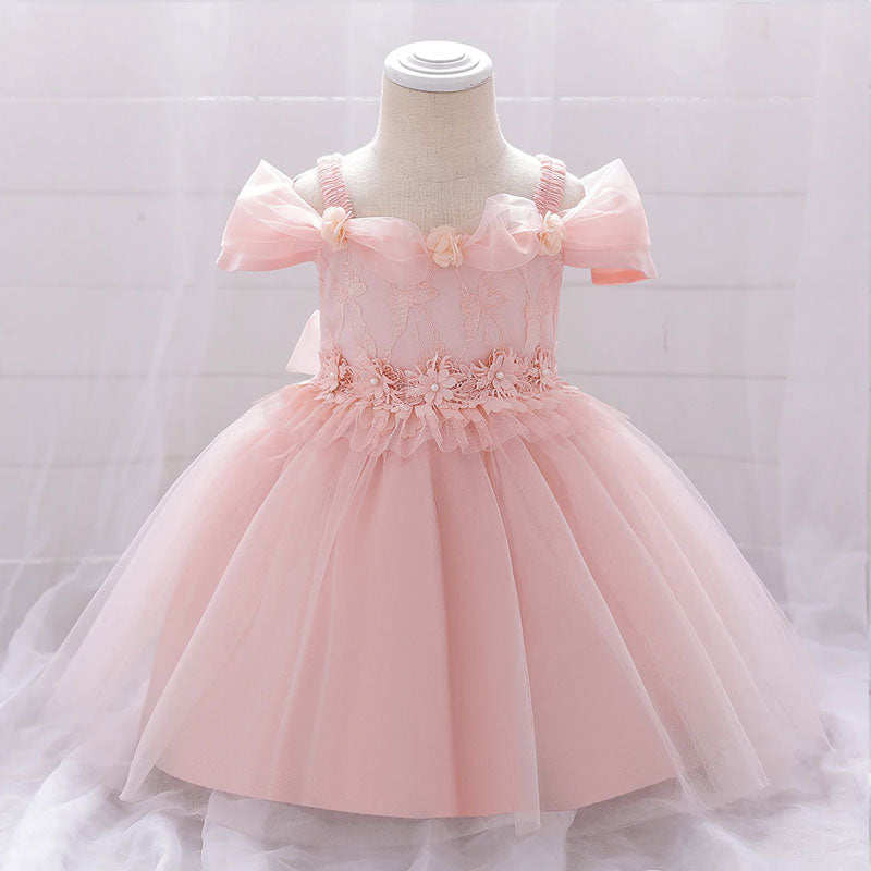 Robe bébé princesse bretelles et manches courtes en tulle