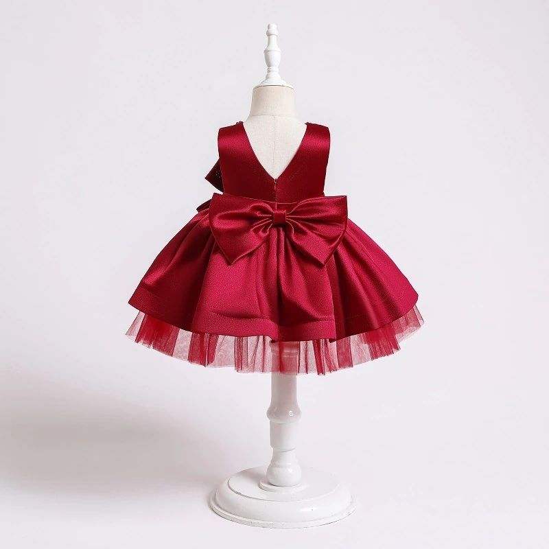 Robe bébé princesse satin rouge dos échancré