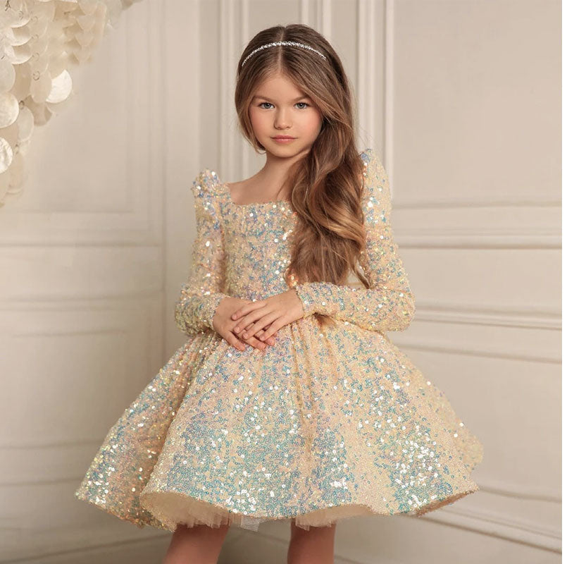 robe cérémonie fille coupe évasée à paillettes