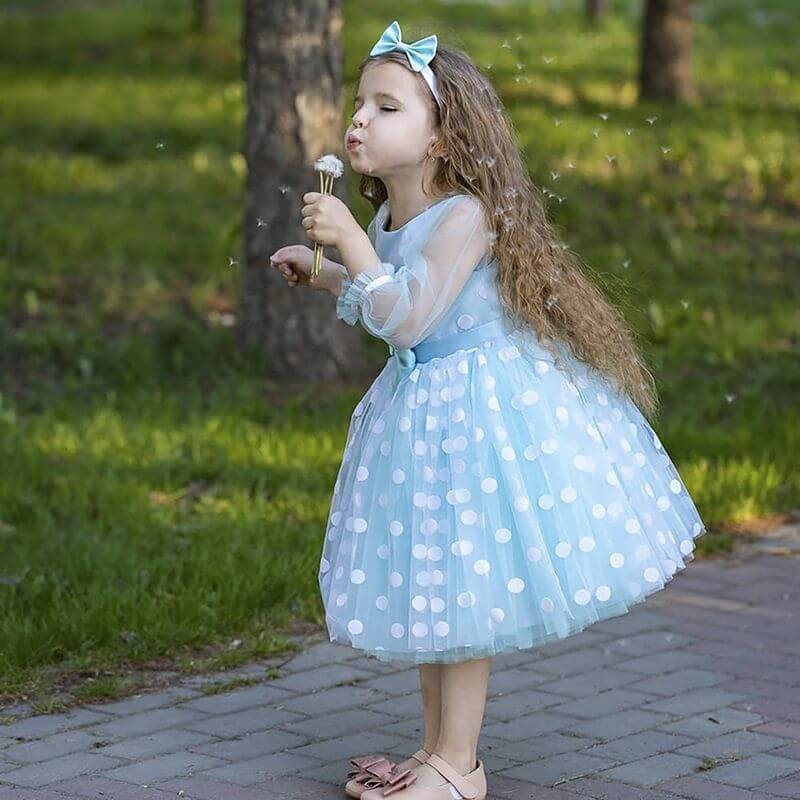 robe de cérémonie fille bleu et blanc manches longues