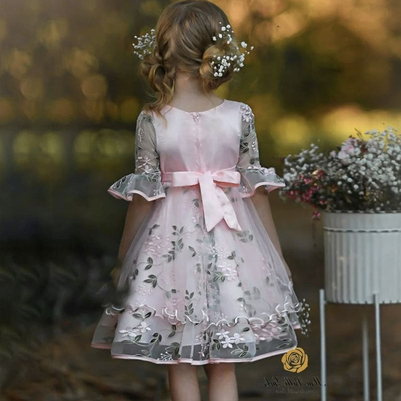 robe de cérémonie rose à manches longues
