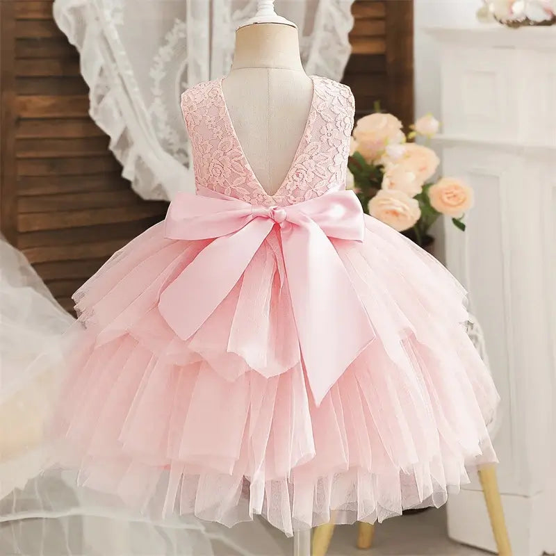 Robe fille mariage rose en dentelle