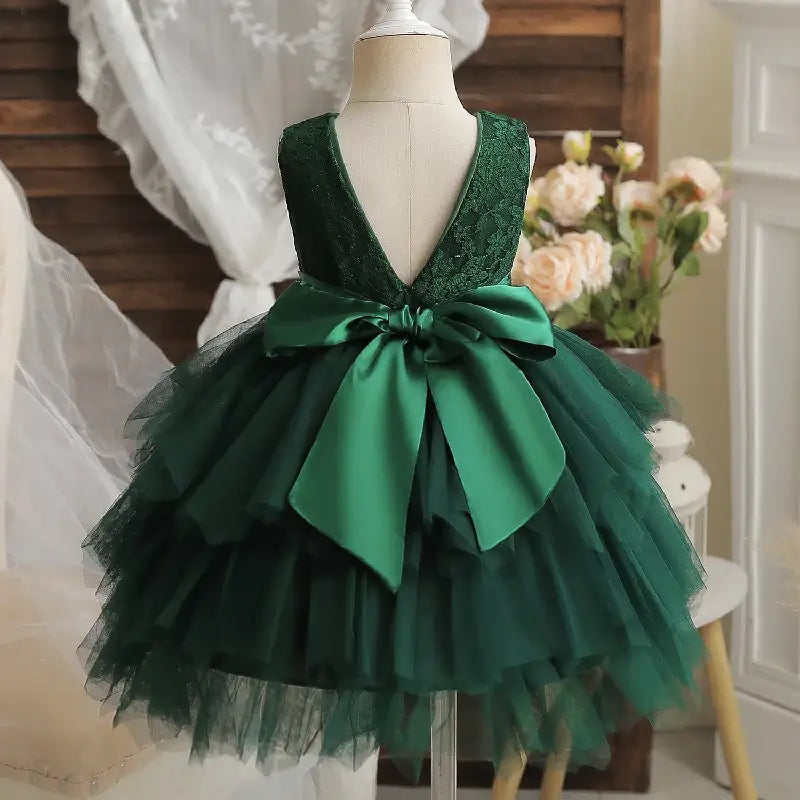 Robe fille mariage verte en dentelle