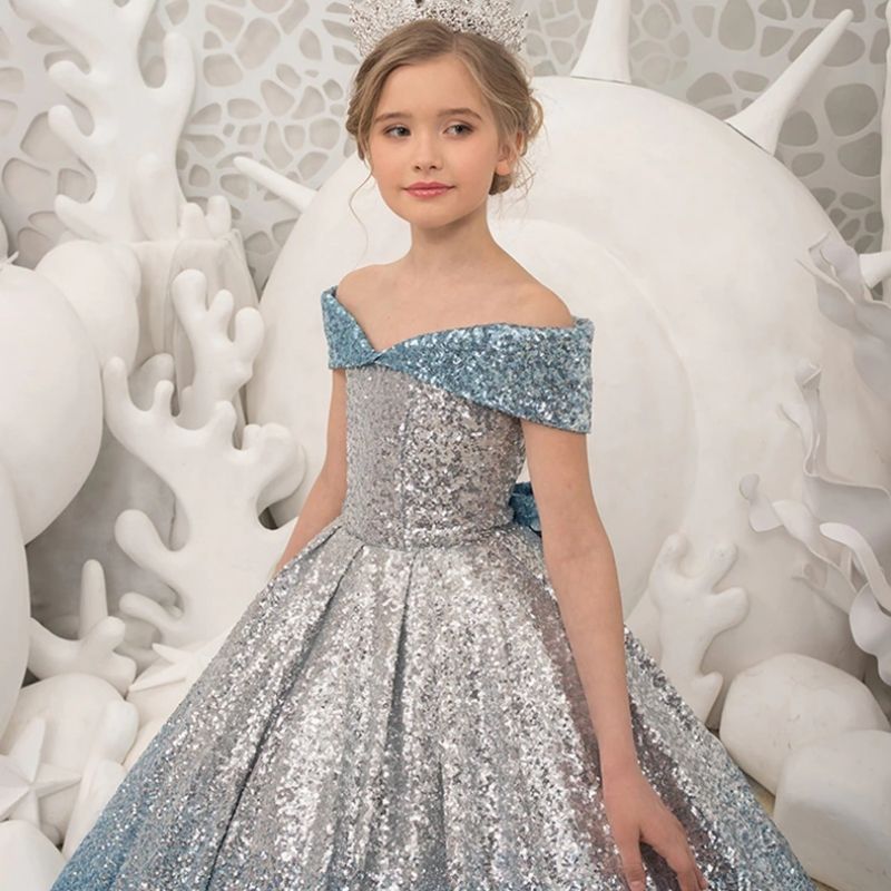 robe longue princesse bleu argentée