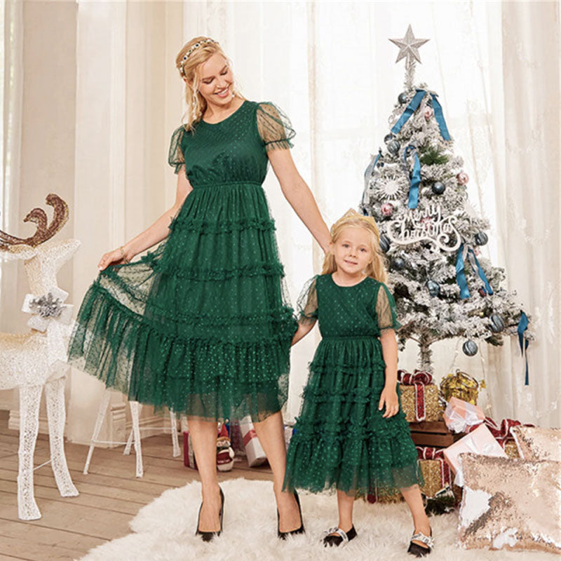 Robe mère fille longue froufrou