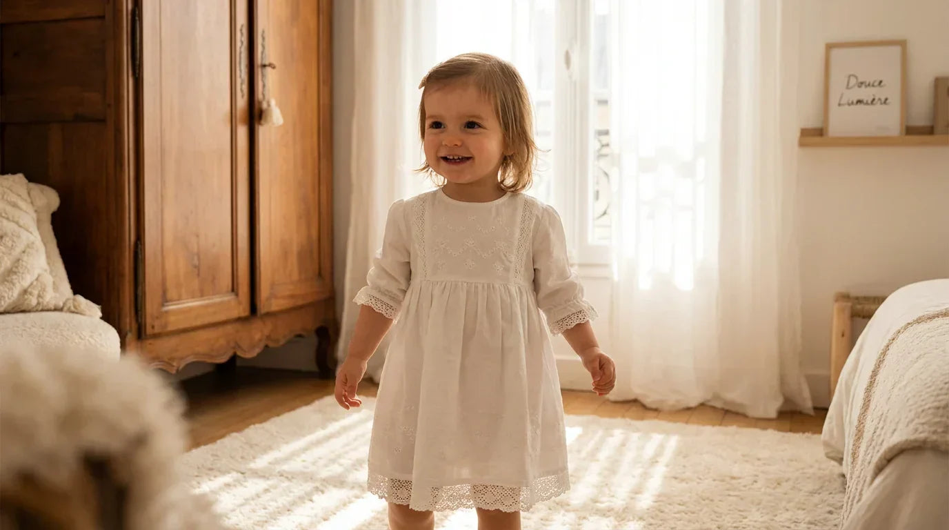 Guide complet pour choisir une robe de baptême pour fillette avec détails de fleurs délicates.