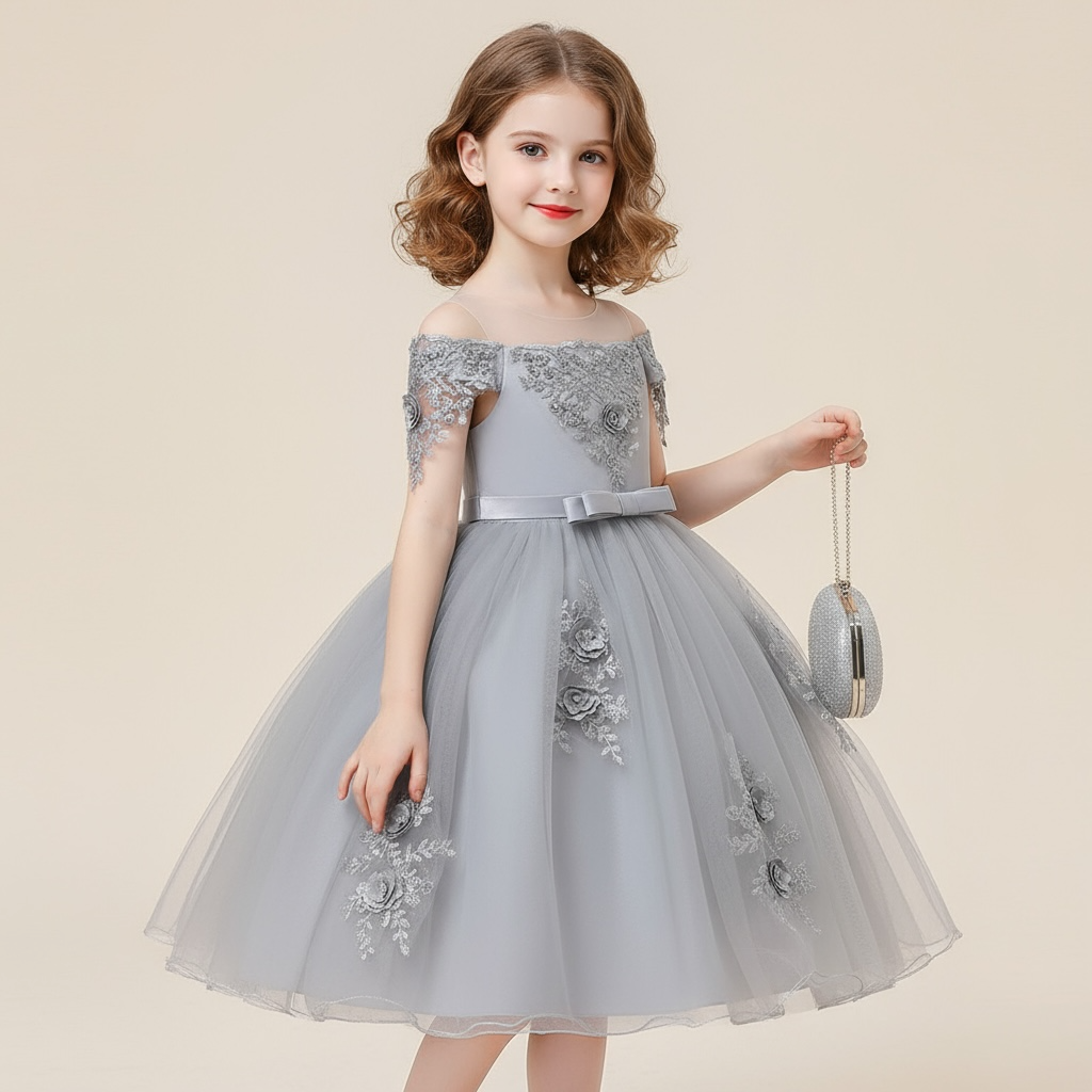Vestido gris de gala para niñas