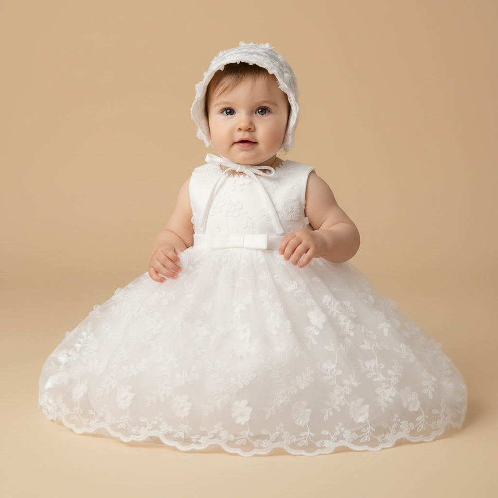 Robe bébé baptême motifs de fleurs