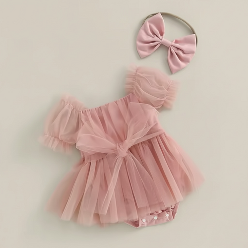 Barboteuse bébé en tulle blanche, tenue baptême bébé fille 12 mois