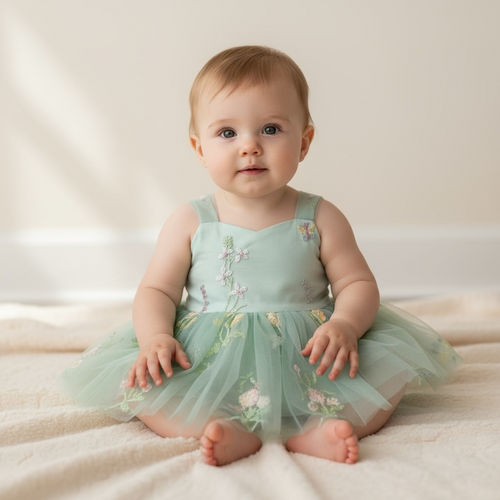 Barboteuse bébé fille Papillon coloris vert, vue principale 6 mois