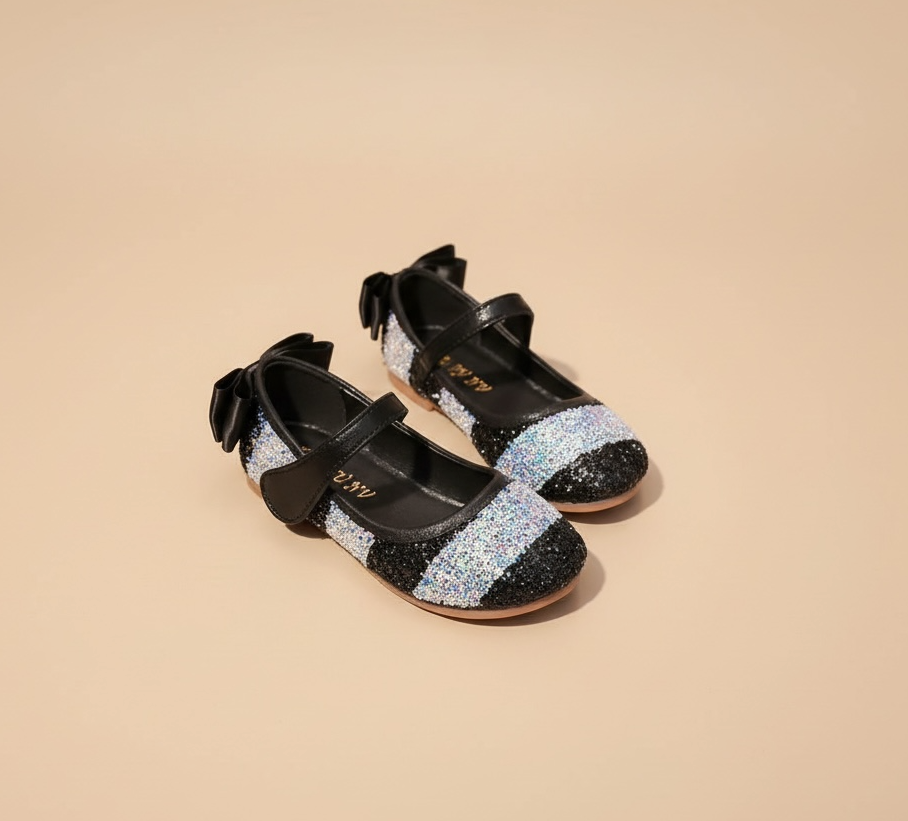 Ballerine enfant nœud papillon paillette noir