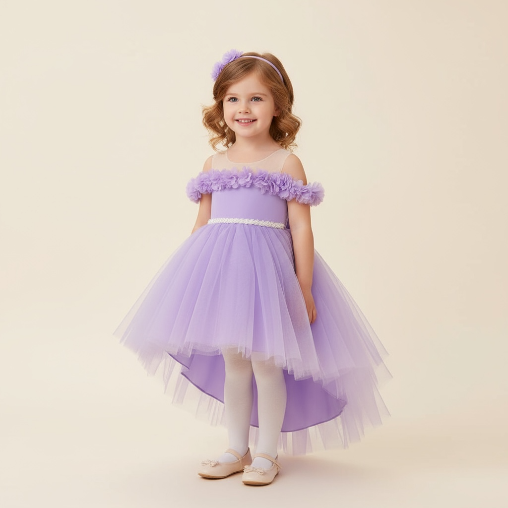 Vestido de gala Melissa con cola y flores