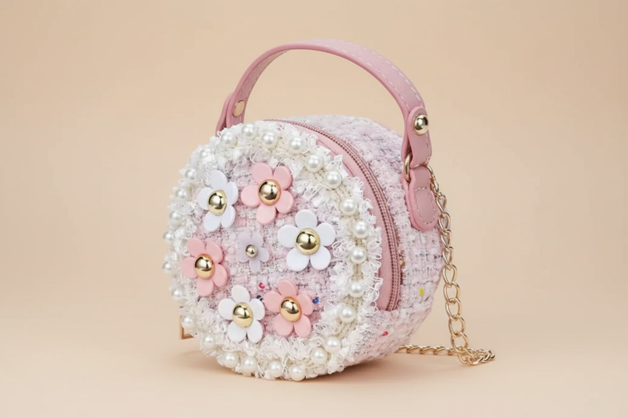 Sac à main rose fillette Bohème à fleurs