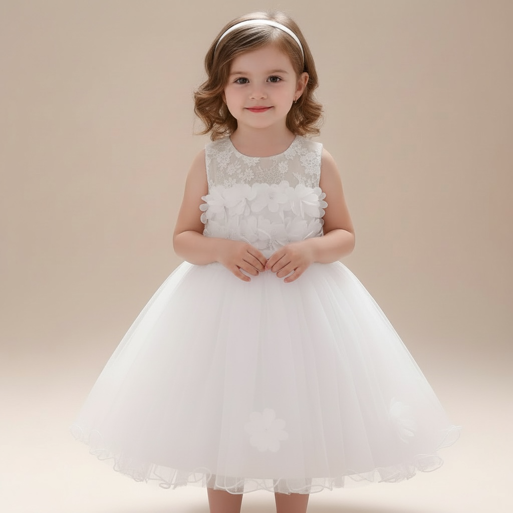 Robe de mariée bébé fille au bustier fleuri