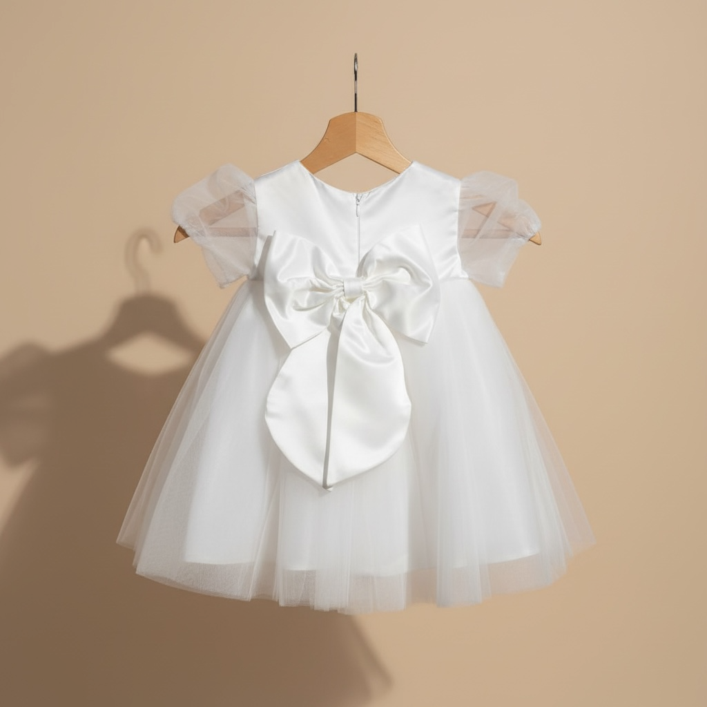 Robe fille baptême blanc fleuries