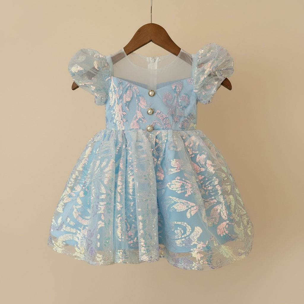 Abito da ballo corto da principessa con paillettes blu 