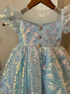 Robe de bal princesse courte paillette bleue