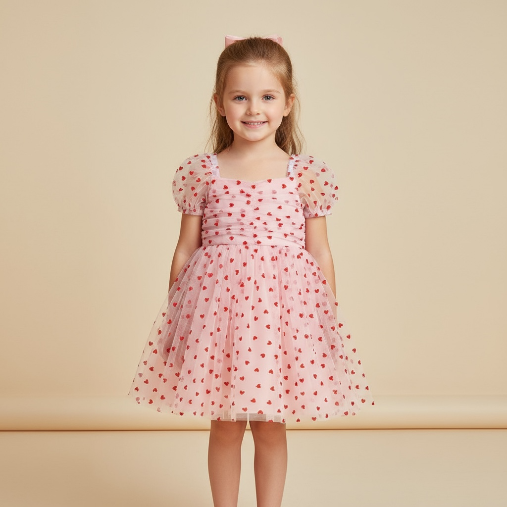 Vestido de niña con pequeño corazón rojo
